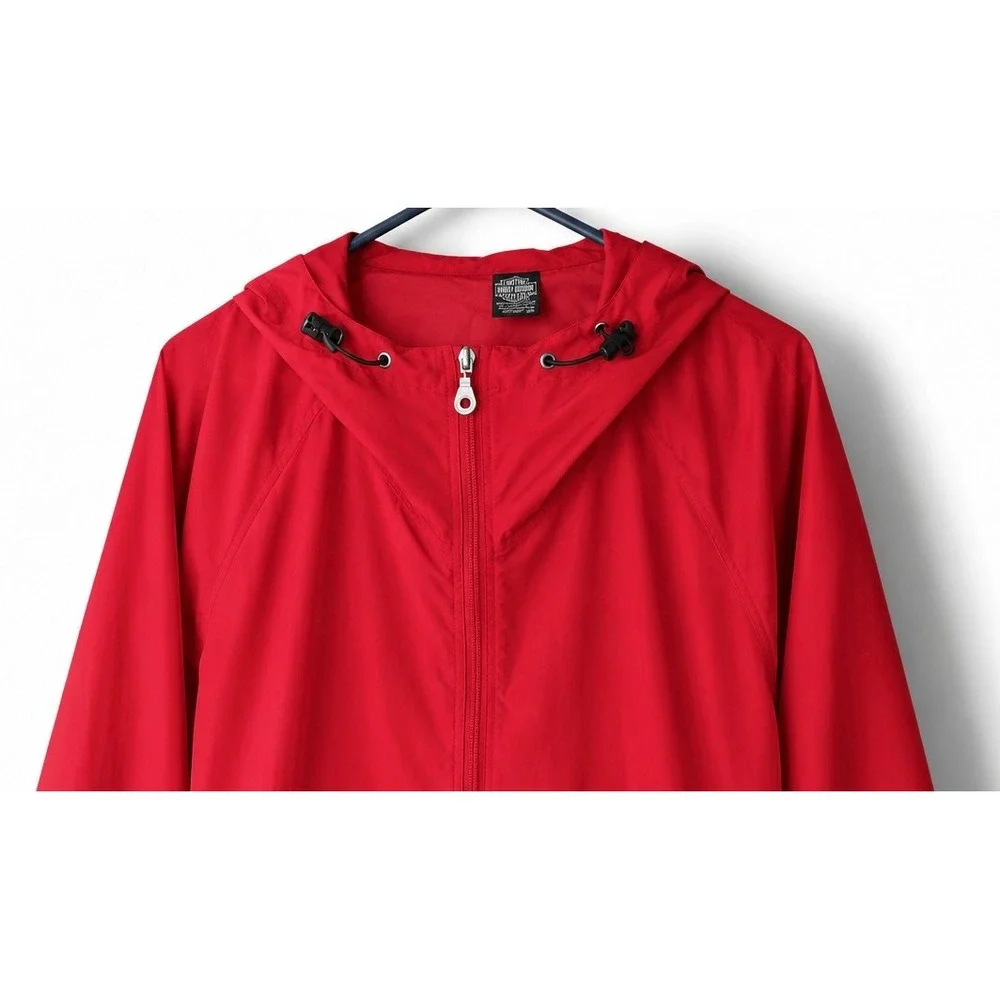 Lands' End Men's Red Hooded Anorak Windbreaker Jacket Large Pullover Packable